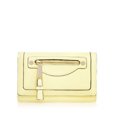 Yellow textured front zip purse